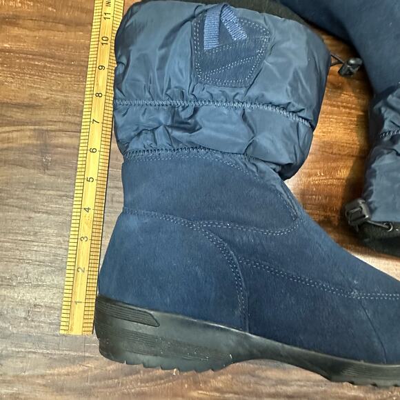 Lands End Blue Suede Slip On Slouch Winter Snow Boots 461673 Women's 9 9B - Picture 9 of 9